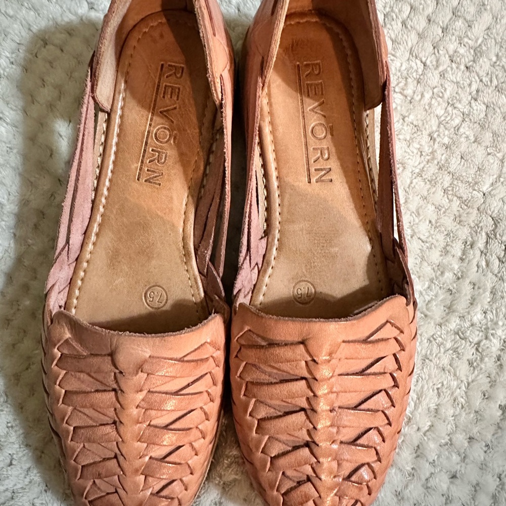 Revörn Women's Woven Leather Flats in Blush